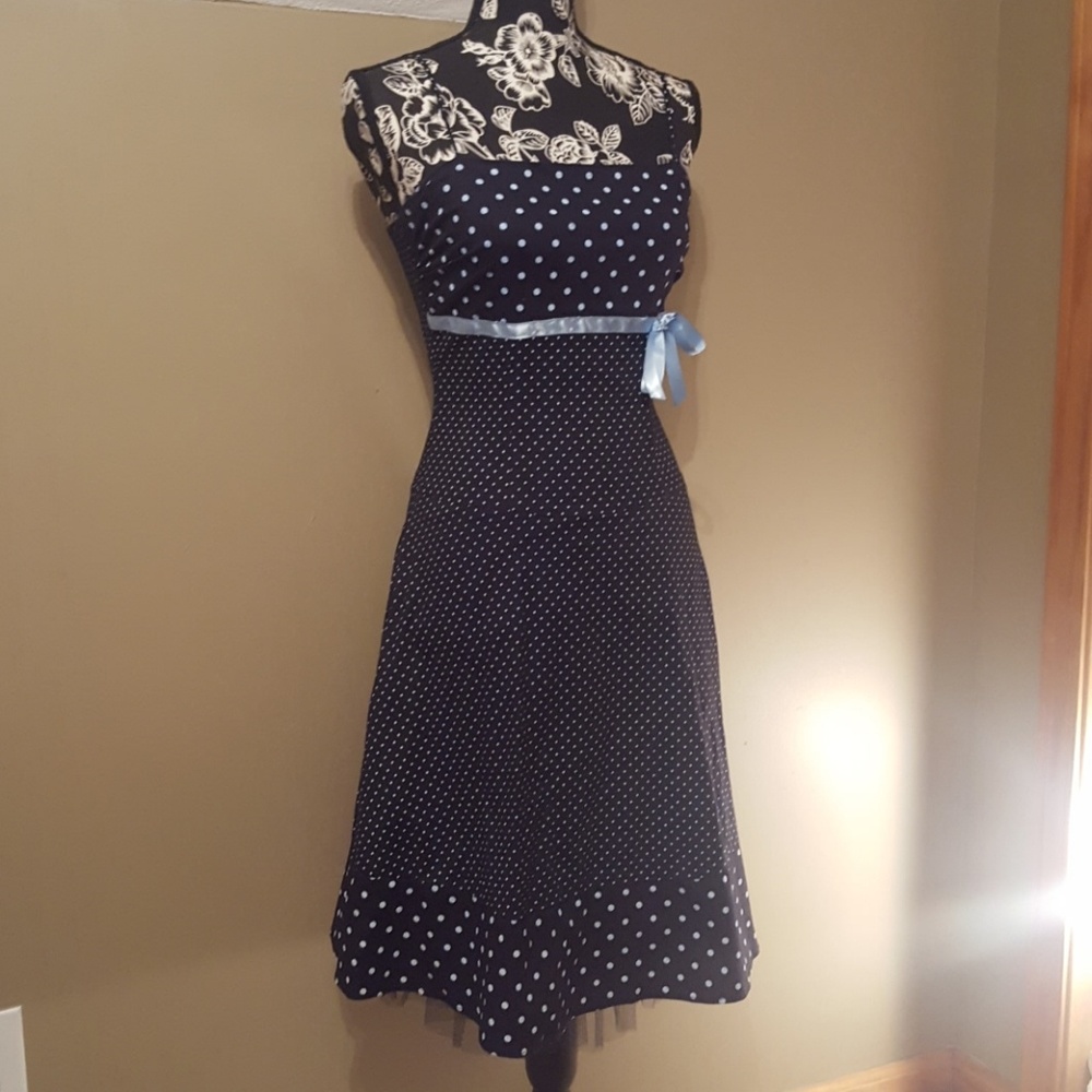 🎁Pulse Black/Blue Baby Blue Polk A Dots Dress